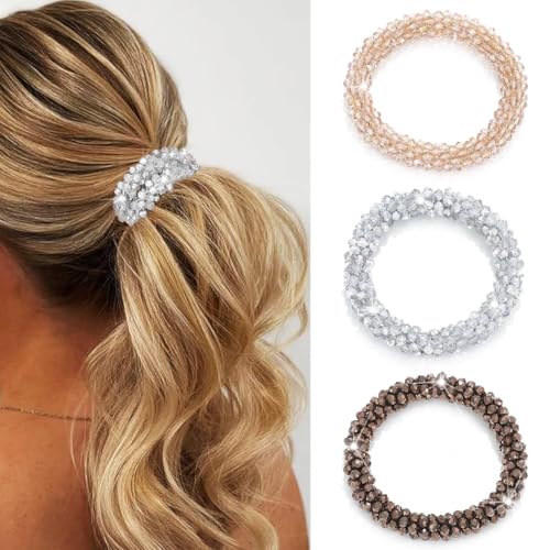 Yamobi 3 Stück Haargummis mit Strasssteinen, Kristallen und Champagner, elastische Haarbänder, glitzernde Haargummis, dekorative Haar-Accessoires für Mädchen von Yamobi