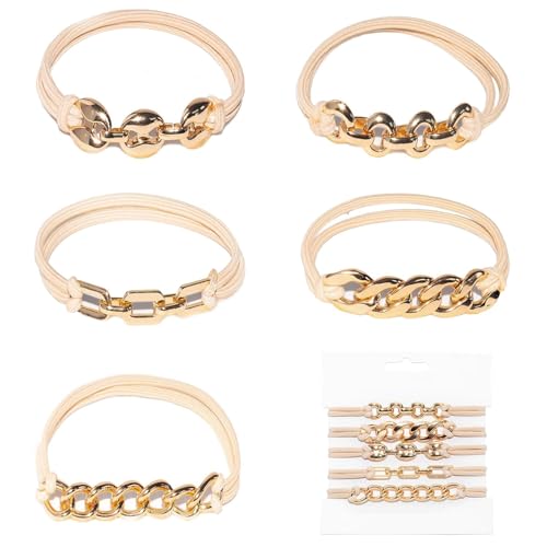 Yamobi 5 Stück Haargummi Damen,Goldenes Armband Elastisch,5 Stück goldene Haarbänder in Form eines Armbands,süße dekorative Haaraccessoires für Frauen und Mädchen von Yamobi