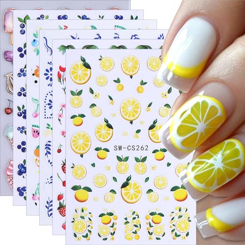 Yamobi 6 PCS Frucht Nagel Kunst Sticker, 3D selbstklebende Nagel Sticker,Zitronen Erdbeeren Himbeeren Bananen Trauben Orangen Nagel,Sommer Maniküre Yamobi 6 PCS Frucht Nagel Kunst Sticker, 3D selbstklebende Nagel Sticker,Zitronen Erdbeeren Himbeeren Bananen Trauben Orangen Nagel,Sommer Maniküre von Yamobi