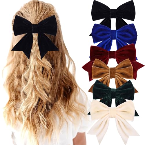 Yamobi 6 Stück Haarschleifen Mädchen,Weiches Samtmaterial In Verschiedenen Farben,Großer Schleife Haarspange Französischer Stoff Haarschleifen Clip von Yamobi
