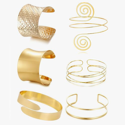 Yamobi 6 Stück Oberarm Armbänder für Damen,Goldene Oberarmreife, Anpassbare Armreifen für Damen,Armband Swirl Arm Armreif Set Verstellbaren von Yamobi