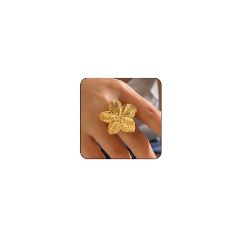 Yamobi Chunky Gold Blumen Ringe FüR Damen, Vintage Ring Mit Verstellbarer GrößE, GäNseblüMchen Ring Aus Gold,Boho Ringe Gold FüR Frauen von Yamobi