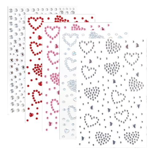 Yamobi Gesichtstattoo Steine Selbstklebend Mit Glitzer, 5 Blätter Herz Und Strass Dekorationen, Vielseitige Glitzer Aufkleber Für Gesicht, Haare Und Körper von Yamobi