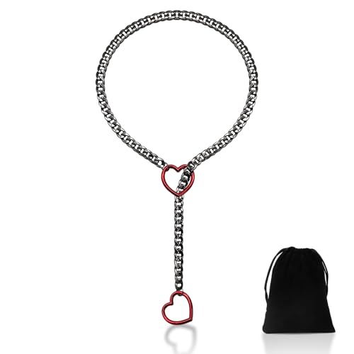 Yamobi Herz Slip Kette Verstellbare Edelstahl Herzkette Mit Herzförmigem O-Ring,Metallkette In Schwarz, Für Mädchen Geburtstagsgeschenk Frau Jahrestag Muttertag Geschenk von Yamobi