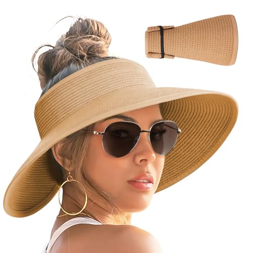 Yamobi Sonnenhut Damen, breite Krempe, Sun Visor für Damen,UV-Schutz Sonnenhut Stroh, faltbar, ideal für Strand, Sommer, Reise und Outdoor-Aktivitäten von Yamobi