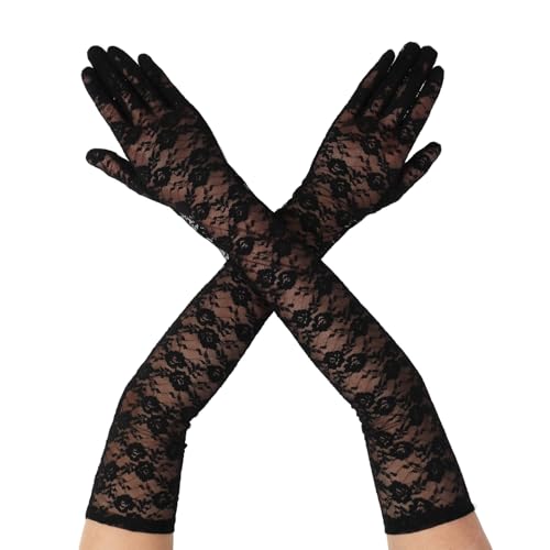 Yamobi Spitze UV-Schutz Armstulpen,Lang Spitzenhandschuhe Schwarz Spitze Hochzeit Handschuhe,Ideal als Armstulpen Damen Sommer oder Armsleeve für Verlobung von Yamobi