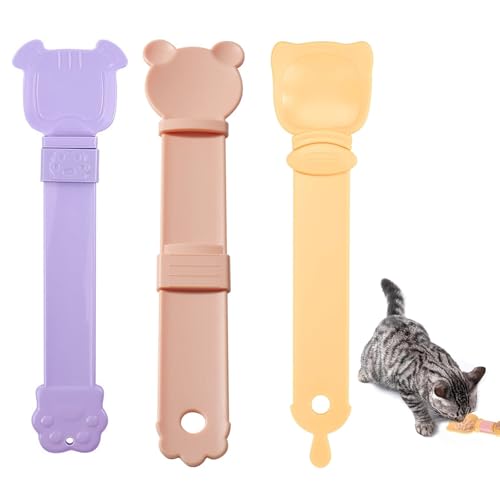 YanBous 3 Stück Katzenfutter Löffel – Quetschlöffel für Katzenleckerlis, Squeezer für Nassfutter und Snacks, Hängendes Design, Erleichtert die Fütterung von Pürees und Leckerlis von YanBous