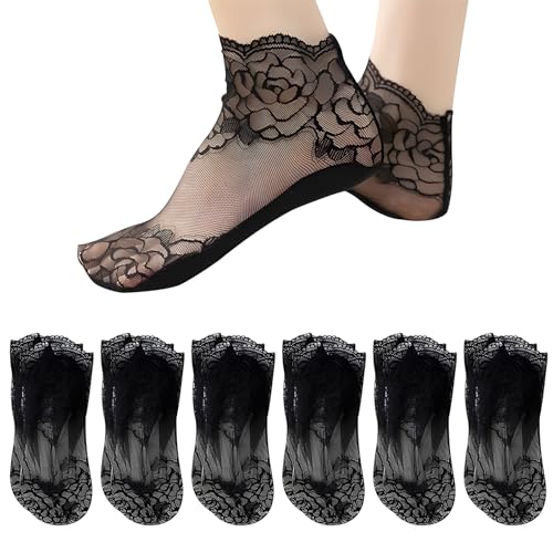 YanBous 6 Paar Damen Rüschen Socken, Kurze Spitzen Netzsocken, Sommer Dünne Gekräuselte Spitzensocken für Mädchen, Ultraleicht und Atmungsaktiv von YanBous
