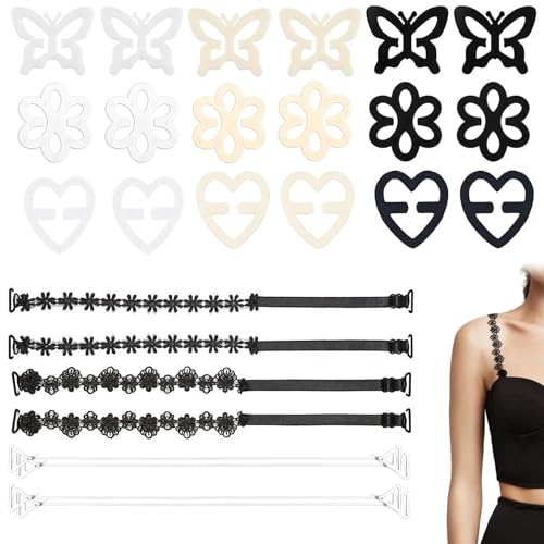 YanBous 8 verstellbare Damen-Stretch-BH-Träger mit 12 rutschfesten Schnallen – Spitzen-Blumen-Design und transparente Träger von YanBous