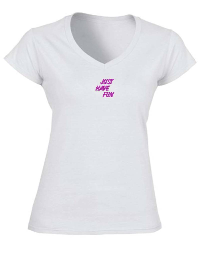 Damen Weißes T-Shirt Mit V-Ausschnitt Und Wunderschöne Stickerei Damen Weißes T-Shirt Mit V-Ausschnitt Und Wunderschöne Stickerei von YanEmbro