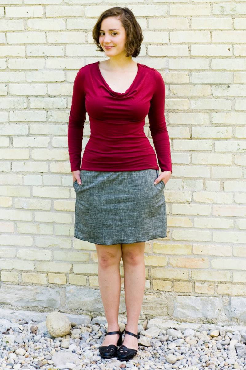 Bio-Baumwoll-Jersey Langarm-Top, Drape Neck, Handgemacht von YanaDee