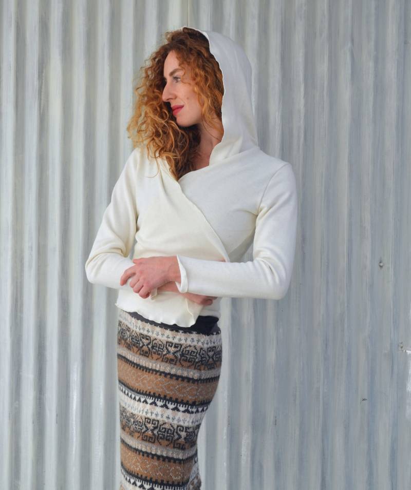 Hanf Fleece Kapuzen-strickjacke, Handgefertigte Bio-Nadelstreifen von YanaDee