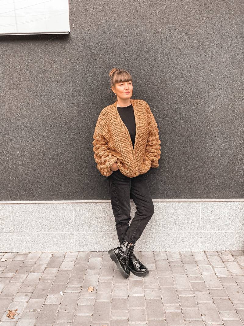 Chunky Cardigan, Puffy Sleeve Boho Strick Cardigan, Bulky Cable Strick Cardigan Für Frauen von YanaKnitShop