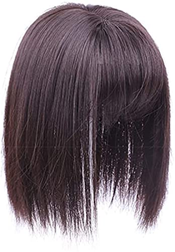 Clip-on-Kronen-Haarteil mit Fransen Kunsthaar-Topper Wiglet-Haarteile für Frauen mit dünner werdendem Haar, 10" Dunkelbraun von Yanamy