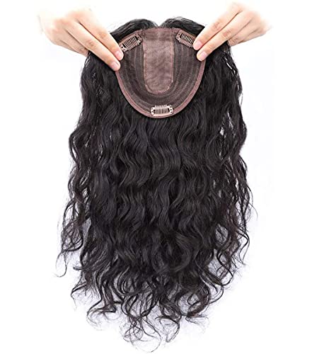 Lockiges Echthaar Crown Topper Haarteil 5" x 5,5" Clip in Top Wiglet Haarteile für Frauen mit dünner werdendem Haar, 12" Mittelteil, Dunkelbraun von Yanamy