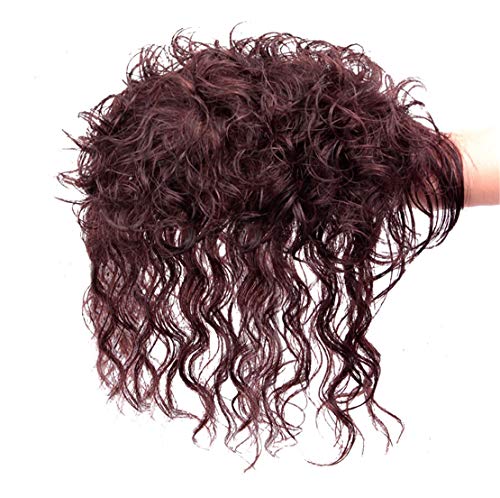 Lockiges Echthaar-Topper mit Pony, 15 x 17 cm, große Basis, Wiglet-Haarteile für Frauen mit dünner werdendem Haar, 2# Dunkelbraun von Yanamy