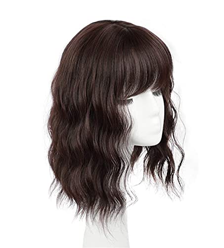 Wellenförmige Haarspitzen mit Pony für Frauen, Synthetische Kronenaufsätze Haarteile Clip-in-Haaraufsatz für dünner werdendes Haar, 18" Dunkelbraun von Yanamy