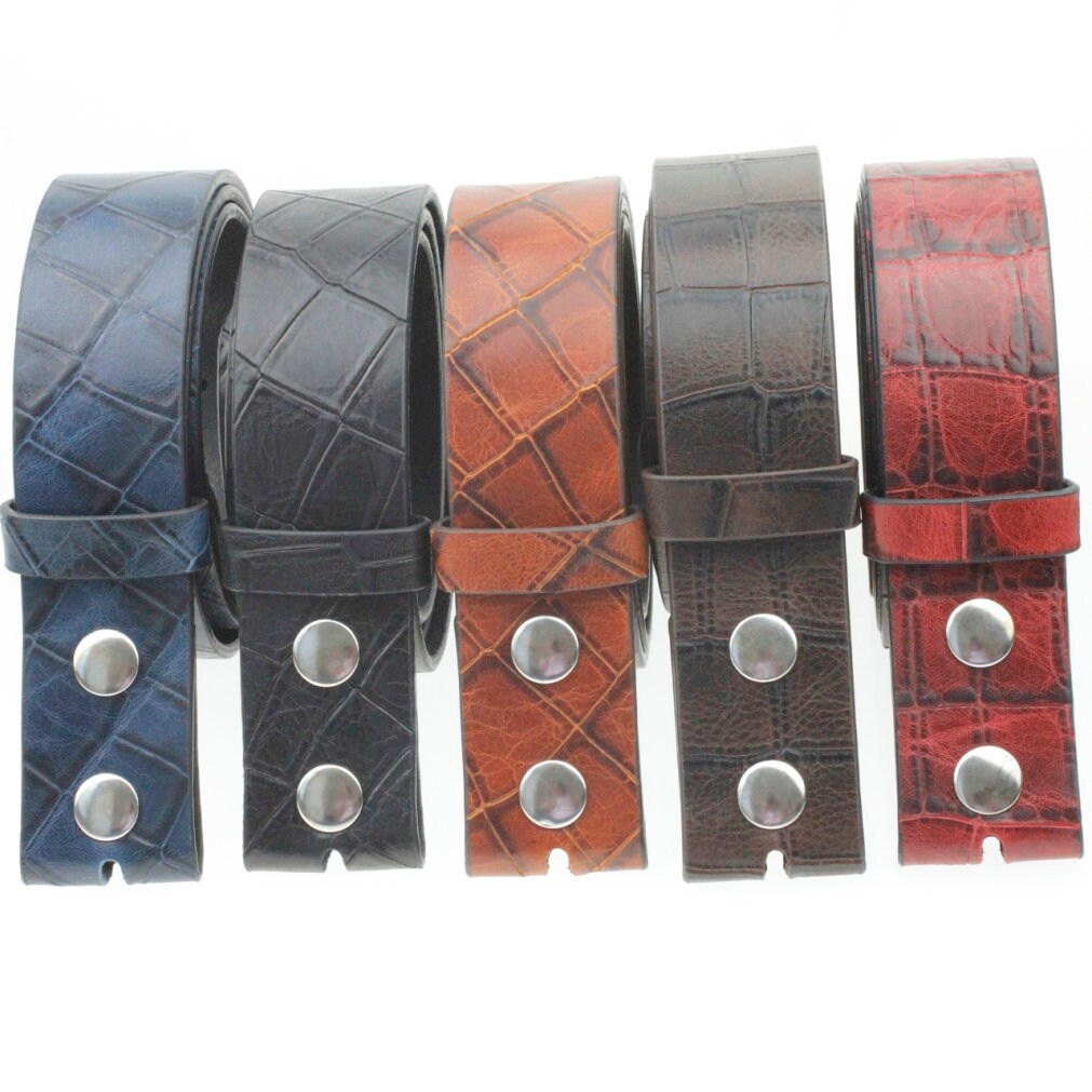 Kroko-Print Jeans-Ledergürtel, Echtes Handgemachtes Leder, Ledergürtel, Vollnarbenleder Gürtelriemen Für Schnallen, Schnappgürtel, Lg9161 von YanardagJewelryShop
