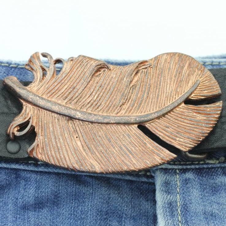 Kupfer Gürtelschnalle, Feder Jeans Boho Frauen Männer Gs32 Co von YanardagJewelryShop