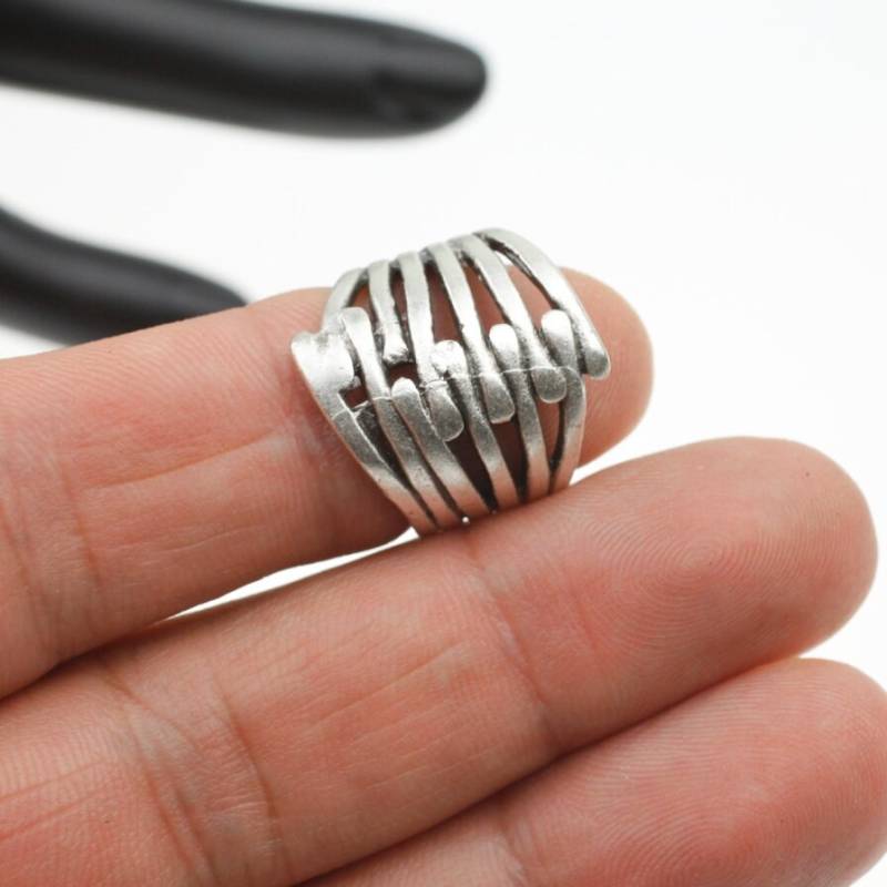 Liniengemusterter Silberring, Stilvoller Ring, Boho-Ring, Verstellbarer Moderner Statement-Ring, Muttertag, R73 von YanardagJewelryShop