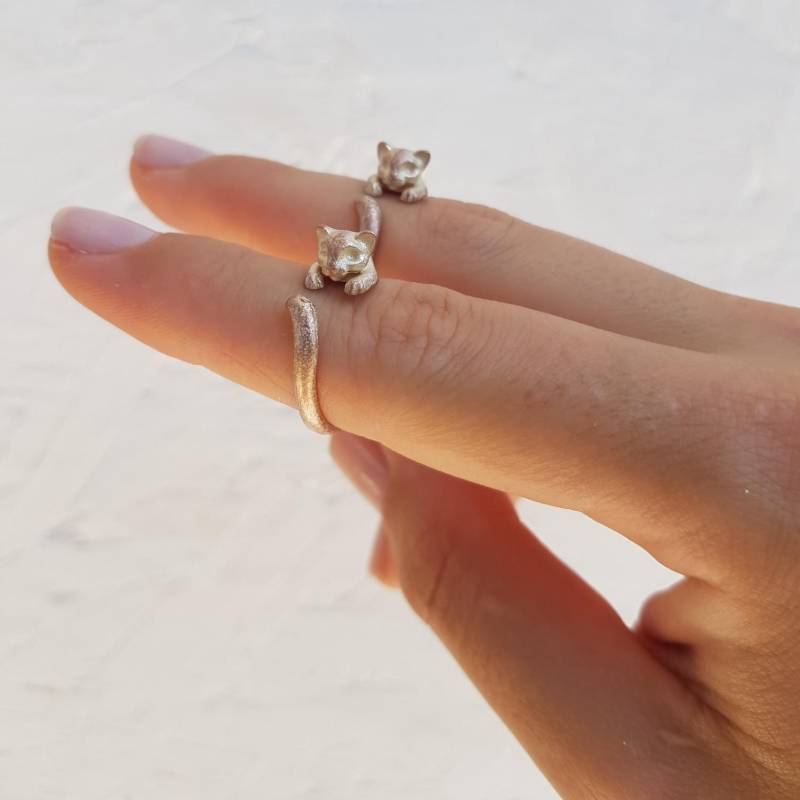 Rosa Perlmutt Katzenring, Tierring, Minimal Boho Ring, Wickelkätzchen Verstellbarer Tierschmuck R363 Rp von YanardagJewelryShop