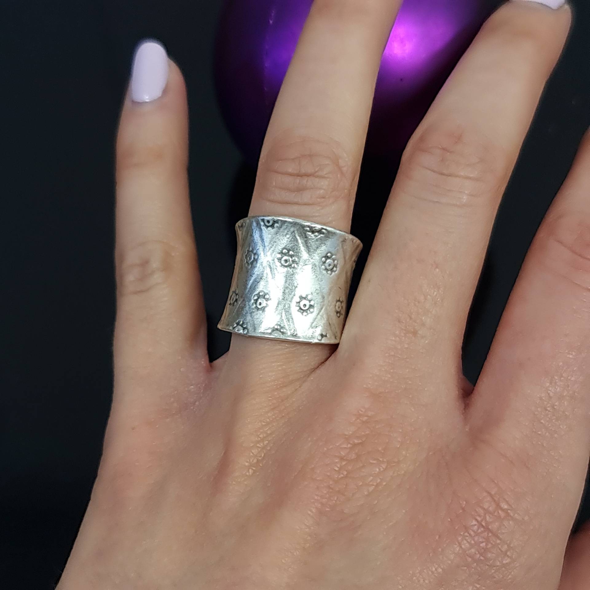 Silber Ring, Blume Daumen Breiter Offener Band Boho Ring Für Frauen, Weihnachtsgeschenk, R318 von YanardagJewelryShop