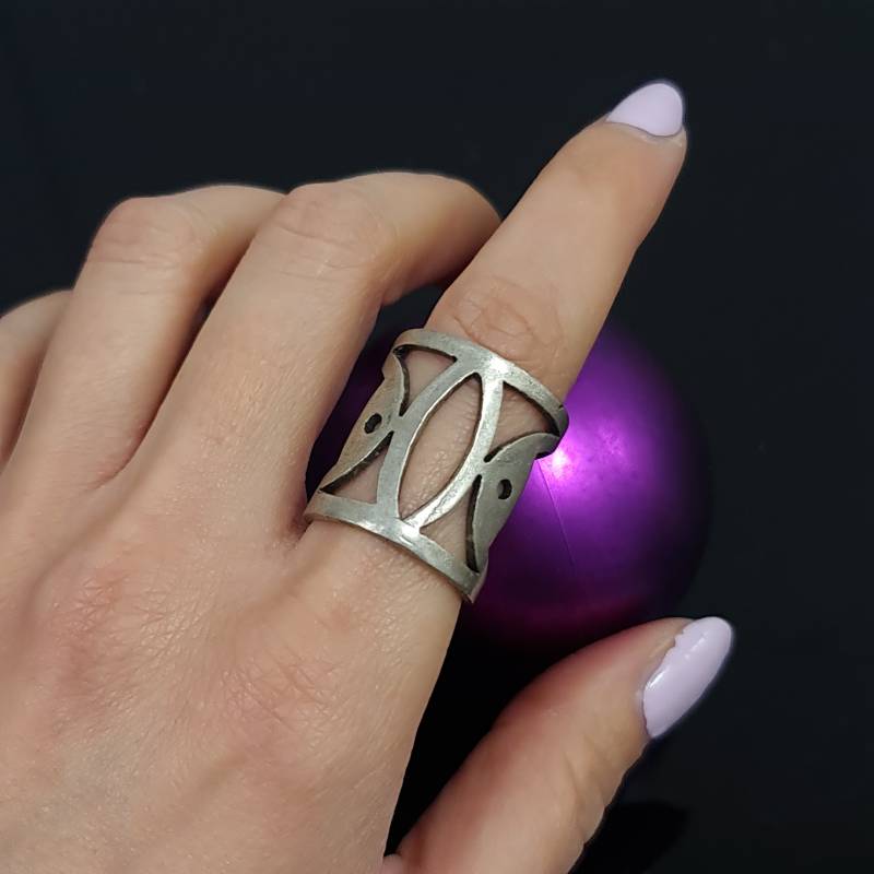Silberner Filigraner Ring, Offener Bandring, Großer Moderner Chunky Boho Qualitätsring, Daumenring, Weihnachtsgeschenk von YanardagJewelryShop