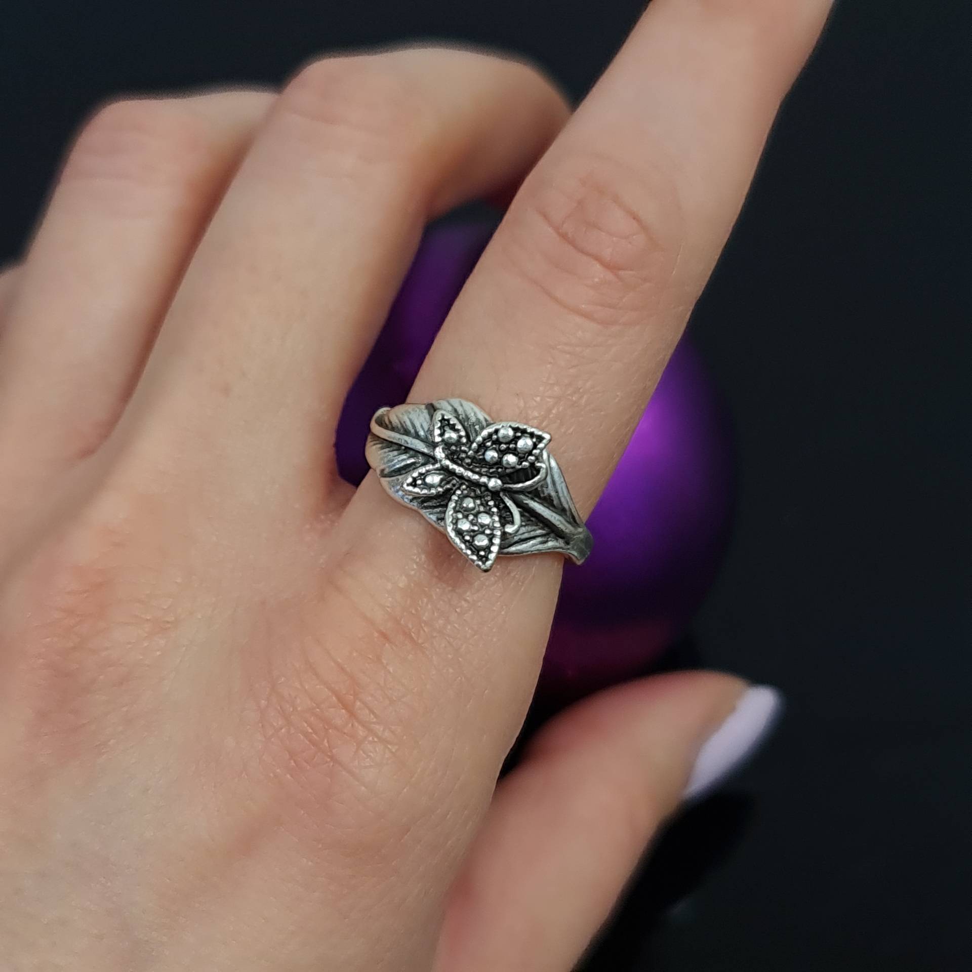 Silberner Schmetterling Ring, Silber Blatt Und Stapelbarer Statement Verstellbarer Tier Mädchen Ring Silberner Schmetterling Ring, Silber Blatt Und Stapelbarer Statement Verstellbarer Tier Mädchen Ring von YanardagJewelryShop