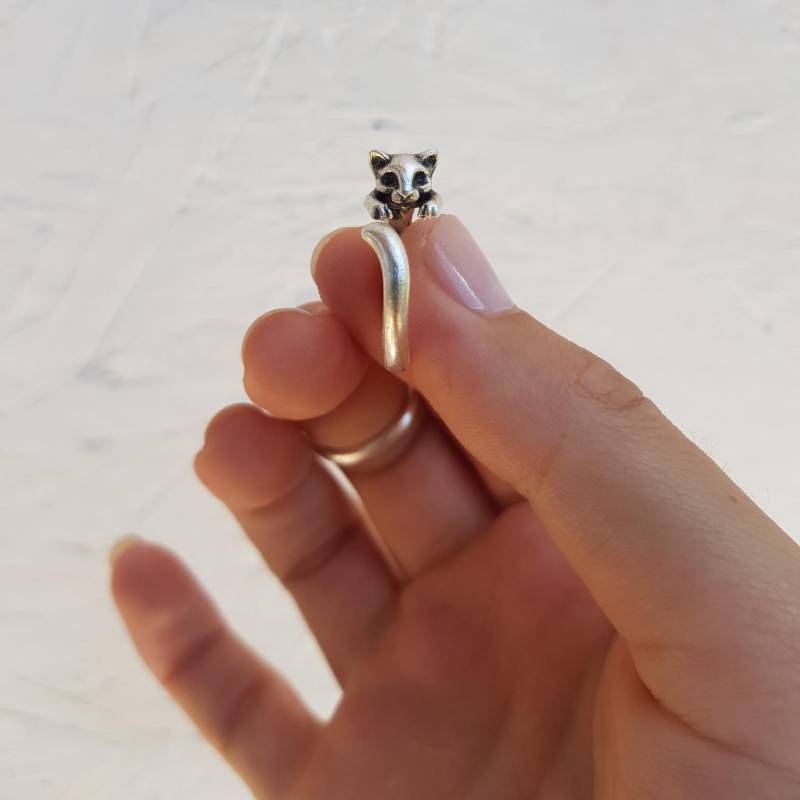 sterling Silber Katzenring, Tierring, Minimal Boho Ring, Wrap Kätzchen Verstellbarer Tier Schmuck R363 As von YanardagJewelryShop