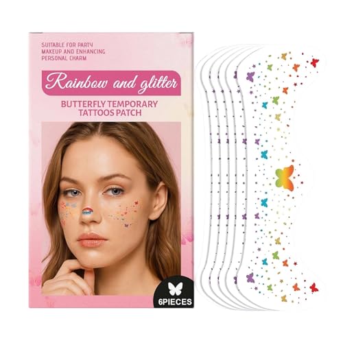 Yanayi Glitzer Make-up Patches,Kosmetik Aufkleber - Langhaftende Wasserdichte Glitzer-Applikationen 6 Stück für Halloween Cosplay Begeisterte Musikfestivals von Yanayi