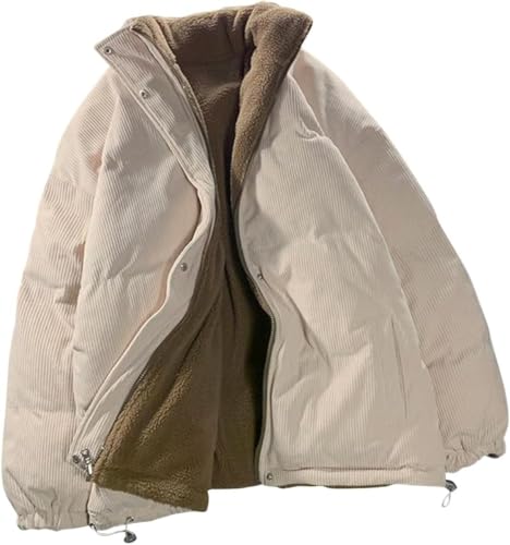 Damen Winter warm gepolstert Cord Jacke lose lässig Paar Modelle doppelseitig tragen Jacke Stehkragen verdickt Outdoor-Jacke (Beige,XL) von Yancremio