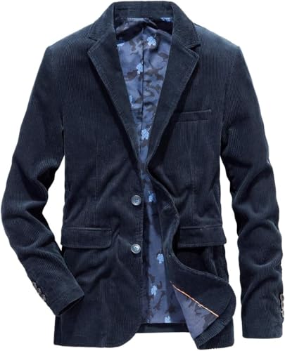 Herren Blazer im Retro-Look für Freizeit und Arbeit aus Cord Modetrend Schmaler Leichter Blazer Blazer für Hochzeitsgäste Business Dinner klassischer Revers Blazer (Blau,L) von Yancremio