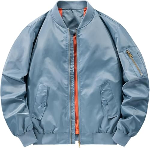 Herren Frühling Und Herbst Übergang Solide Farbe Kragen Kragen Baseball Jacke Mode Lose Lässige Reißverschluss Outdoor Sport Winddichte Jacke (Blau,L) von Yancremio