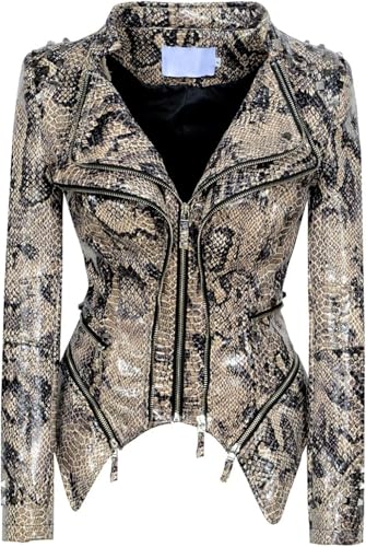 Modische Bikerjacke mit Nieten für Damen Hip Hop Punk Gothic Trend Reißverschlussjacke Langärmlige leichte Jacke mit Vintage Revers (Farbe 1,M) von Yancremio