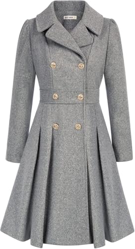 Modischer Trenchcoat für Damen Klassischer eleganter zweireihiger Tweedmantel mit Revers in A-Linie Winddichter Warmer Wintermantel für Business und Freizeit (Grau,M) von Yancremio