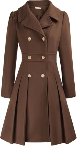 Modischer Trenchcoat für Damen Klassischer eleganter zweireihiger Tweedmantel mit Revers in A-Linie Winddichter Warmer Wintermantel für Business und Freizeit (Kaffee,L) von Yancremio