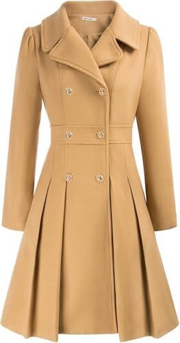 Modischer Trenchcoat für Damen Klassischer eleganter zweireihiger Tweedmantel mit Revers in A-Linie Winddichter Warmer Wintermantel für Business und Freizeit (Khaki,M) von Yancremio