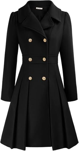 Modischer Trenchcoat für Damen Klassischer eleganter zweireihiger Tweedmantel mit Revers in A-Linie Winddichter Warmer Wintermantel für Business und Freizeit (Schwarz,L) von Yancremio