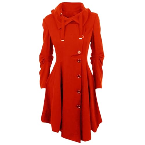 Yancremio Damen Eleganter Trenchcoat mit Kapuze Mode Lässiger Gothic Tweed Mantel Viktorianischer Schlanker Trenchcoat mit Kapuze Winter Revers Einreihiger Trenchcoat (Rot,M) von Yancremio