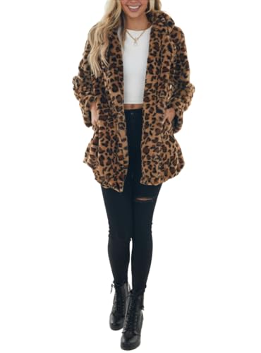 Yancremio Damen Leopard Print Plüsch Mantel Mode Retro Revers gemütlich warm Plüsch Strickjacke locker lässig überdimensioniert verdickt Wintermantel (Leopardenmuster,5XL) von Yancremio