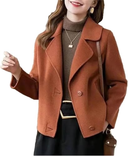 Yancremio Damen Tweedjacke mit Revers Lockere Kurze Tweedjacke für Herbst und Winter Eleganter lässiger Business-Mantel aus warmem winddichtem Stoff (Orange,L) von Yancremio