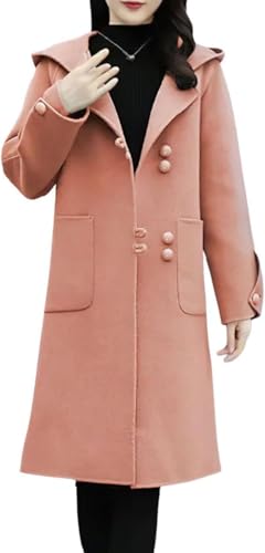 Yancremio Damen Winter einreihig mit Kapuze Wollmantel Mode lässig schlank Trend Wollmischung Mantel elegant Business überdimensioniert Taschen Mantel (Orange-Rot,XL) von Yancremio