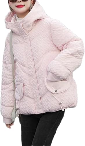 Yancremio Damen Winterjacke mit Kapuze Modische lockere Dicke warme Outdoor Jacke Lässige Trendige Jacke mit einfarbigem Saum und Kordelzug (Rosa,M) von Yancremio