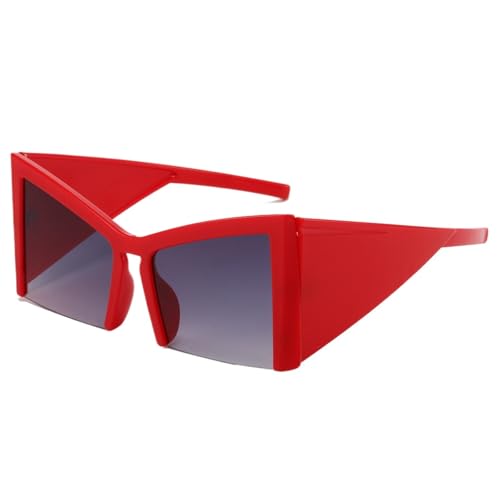 Yancremio Damenmode Oversize Halbrahmen Punk Gothic Avantgarde Sonnenbrille Freizeit Urlaub Camping Reiten Angeln Autofahren Outdoor Sonnenbrille (Rot,Einheitsgröße) von Yancremio
