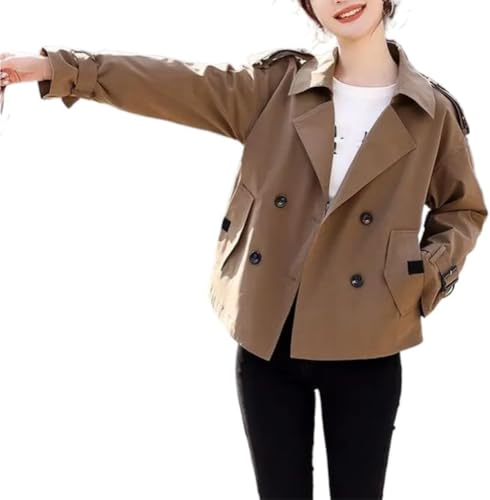 Yancremio Elegante Windjacke für Damen Klassische Zweireihige Retro Jacke im Street Trend Stil Mode lässig koreanischer Frühling Winddicht Kurze Windjacke (Braun,XL) von Yancremio