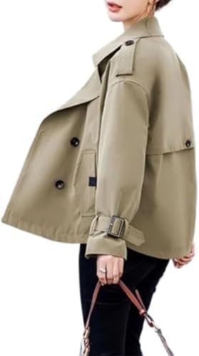 Yancremio Elegante Windjacke für Damen Klassische Zweireihige Retro Jacke im Street Trend Stil Mode lässig koreanischer Frühling Winddicht Kurze Windjacke (Grün,L) von Yancremio