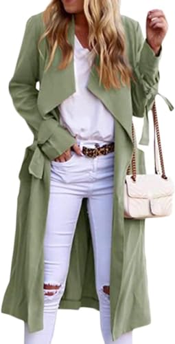 Yancremio Eleganter Trenchcoat für Damen Klassischer modischer lässiger taillierter Trenchcoat Leichte lockere Lange Businessjacke für Frühling und Herbst (Grün,L) von Yancremio
