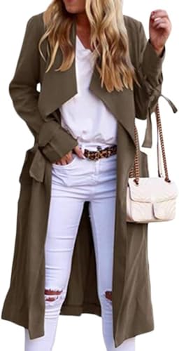 Yancremio Eleganter Trenchcoat für Damen Klassischer modischer lässiger taillierter Trenchcoat Leichte lockere Lange Businessjacke für Frühling und Herbst (Kaffee,L) von Yancremio