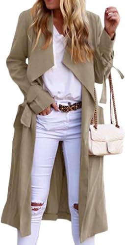 Yancremio Eleganter Trenchcoat für Damen Klassischer modischer lässiger taillierter Trenchcoat Leichte lockere Lange Businessjacke für Frühling und Herbst (Khaki,M) von Yancremio
