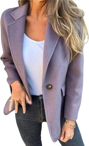 Yancremio Eleganter Tweed-Blazer für Damen Mode Business Freizeit Büro Kurze Knopfleiste Blazerjacke Street Trend Party Büro Tweed Jacke (Lila,L) von Yancremio